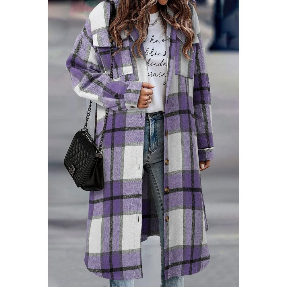 Casual Button-Down Plaid Shacket Jacket For Women… - image 3